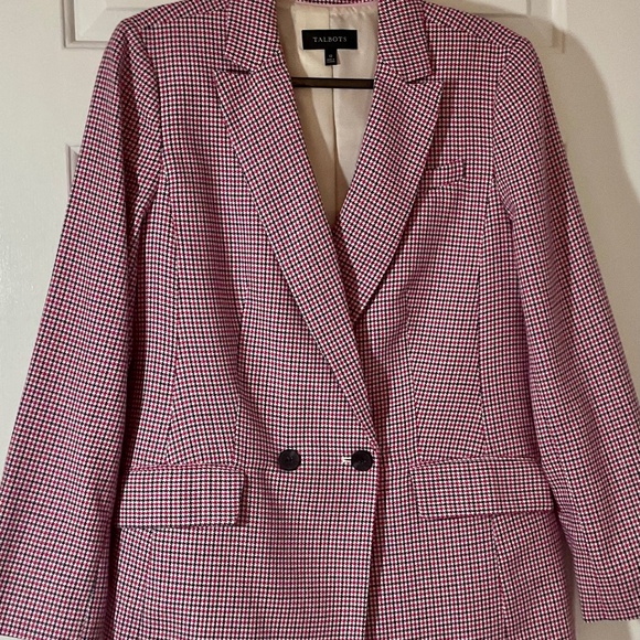Talbots Pink, Black and Ivory Plaid Double Breasted Blazer - NWOT - Picture 2 of 15